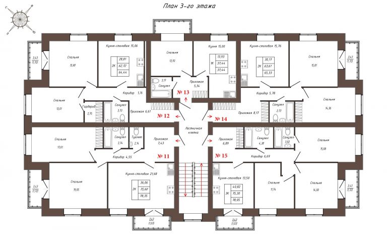 План 3-го этажа квартиры с 11 по 15 