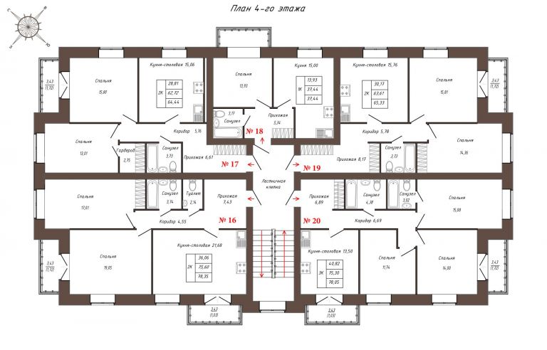 План 4-го этажа квартиры с 16 по 20
