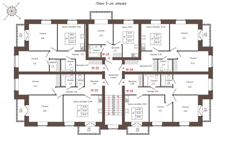 План 5-го этажа квартиры с 21 по 25
